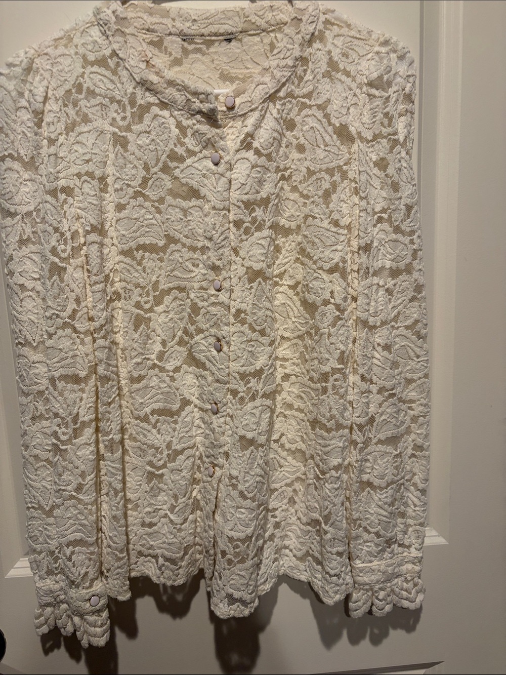 Cream Lace Button-Front Women’s Top